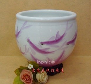 INPHIC-景德鎮陶瓷工藝品 新彩薄胎藝術瓷器 手繪小金魚缸 陳設收藏