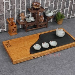 INPHIC-茶具 竹石茶盤烏金石茶臺竹托 排水式茶海 茶道茶臺 品竹論道