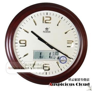 INPHIC-歐式時鐘木頭LCD電子創意客廳靜音大型萬年曆鐘
