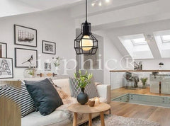 INPHIC-現代簡約餐廳客廳美式咖啡店燈具吧臺升降復古小鐵籠工業吊燈 單頭金色