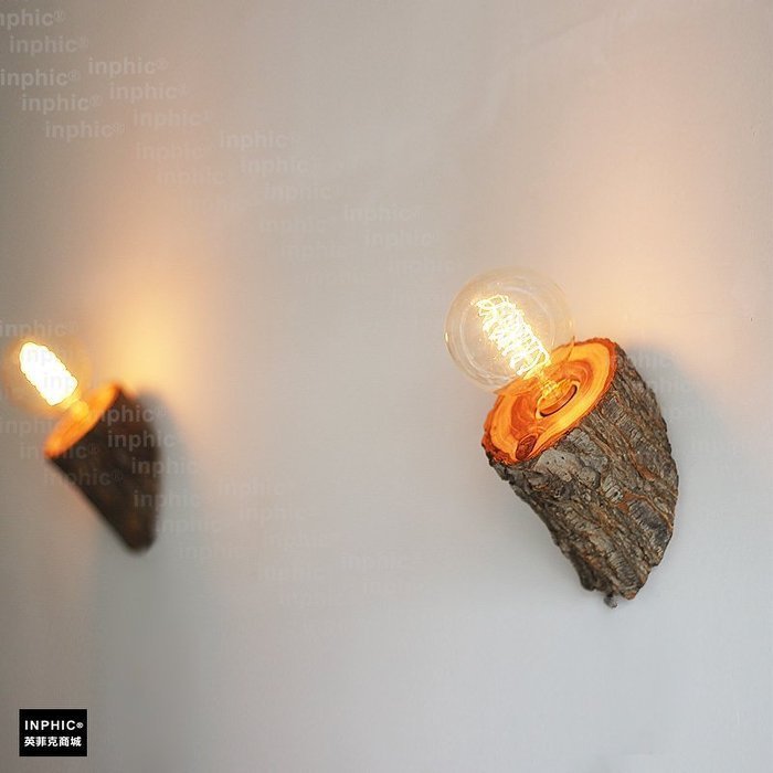 原木手作,榆木實木燈具壁燈臥室燈走道燈美式鄉村田園LOFT工業風LED床頭燈愛迪生