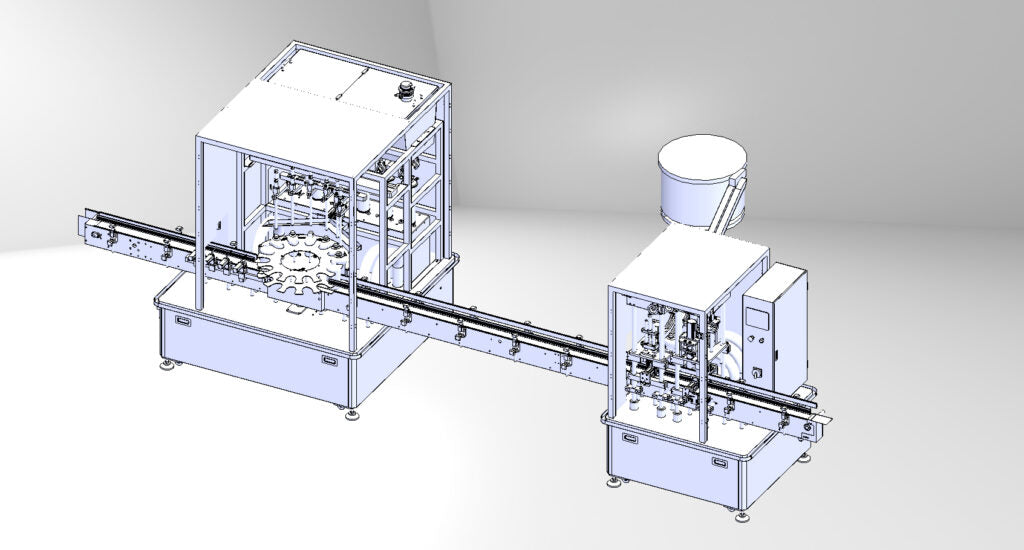 INPHIC 洗髮精充填鎖蓋貼標產線 填充機 鎖蓋機 貼邊機 多頭式定量充填、伺服鎖蓋、液體充填自動化產線規劃-MBH014104A