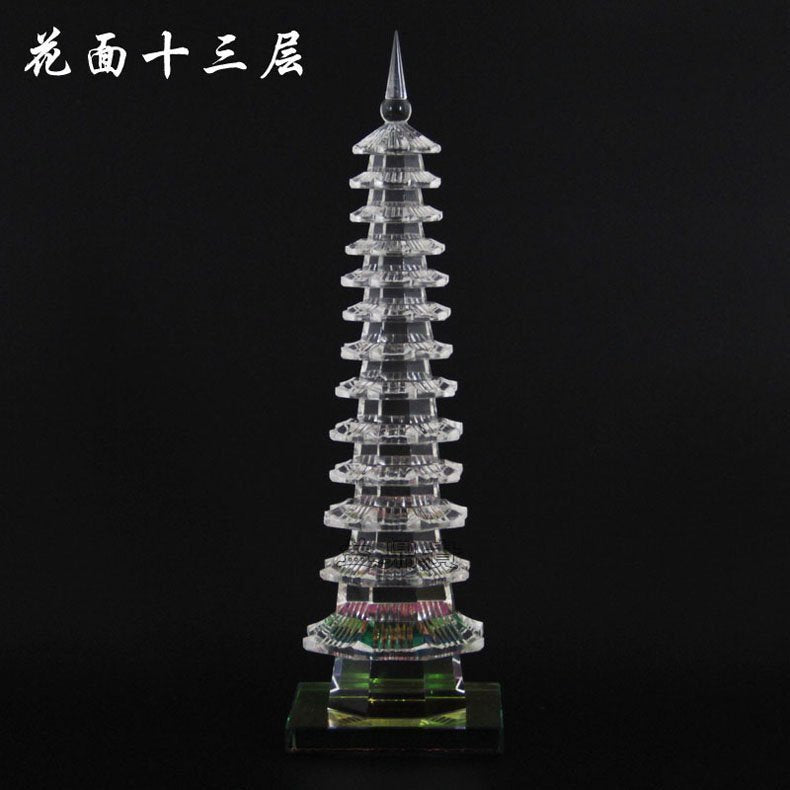 INPHIC-開光人造白水晶文昌塔擺件 花面13層