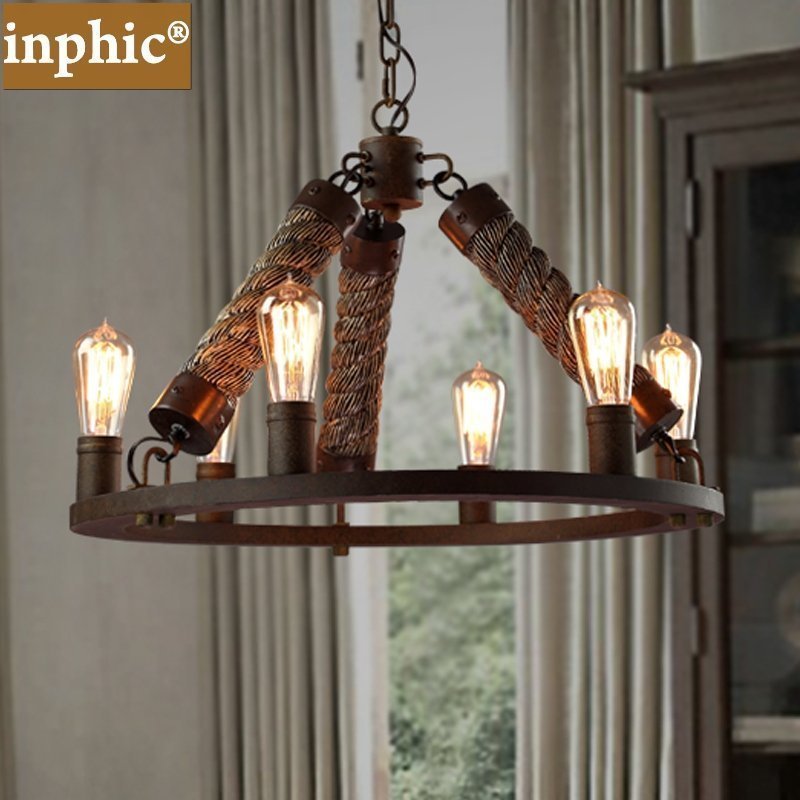 INPHIC-美式餐廳吊燈創意別墅工程燈具Loft復古麻繩鐵藝咖啡廳吊燈客廳燈 樹脂