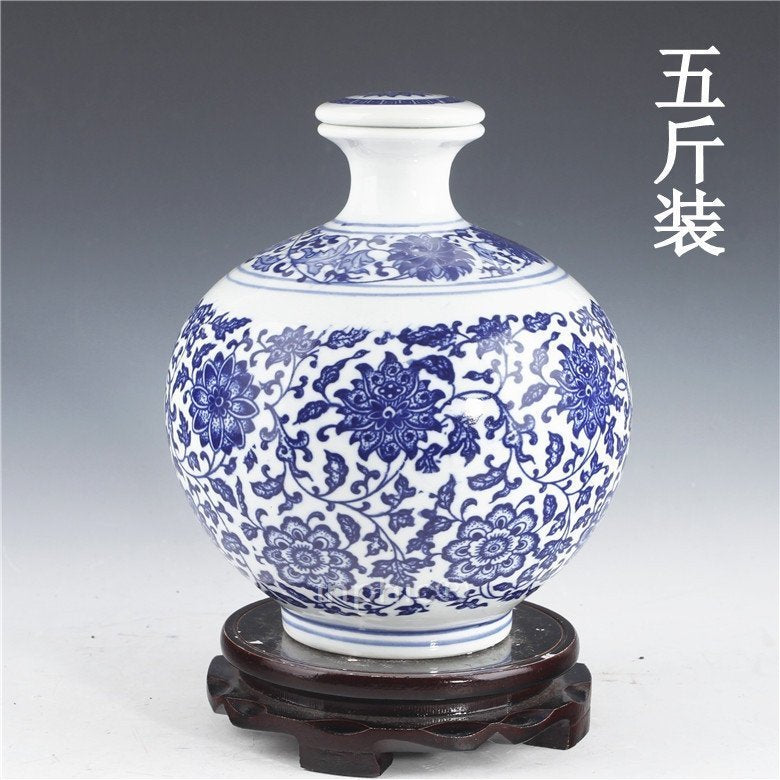 INPHIC-景德鎮 五斤青花陶瓷酒瓶 5斤密封酒壇子 空酒具 圓球蓮子收藏