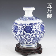INPHIC-景德鎮 五斤青花陶瓷酒瓶 5斤密封酒壇子 空酒具 圓球蓮子收藏