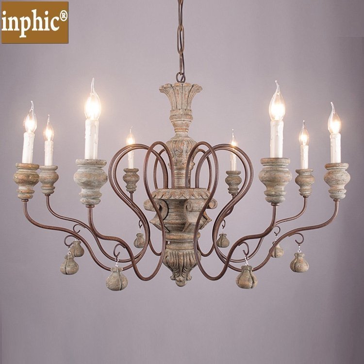 INPHIC-美式復古木藝吊燈 歐式仿舊吊燈餐廳臥室客廳服裝店酒吧吊燈 8頭