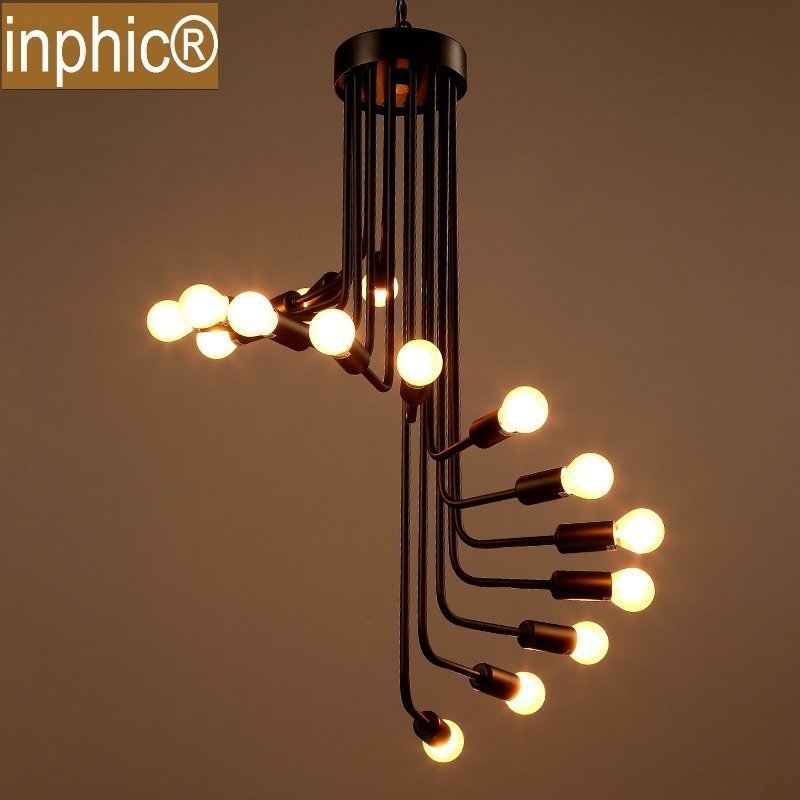 INPHIC-簡約吊燈創意個性復古客廳咖啡廳吧臺酒吧螺旋樓梯吊燈 小款16頭黑色款