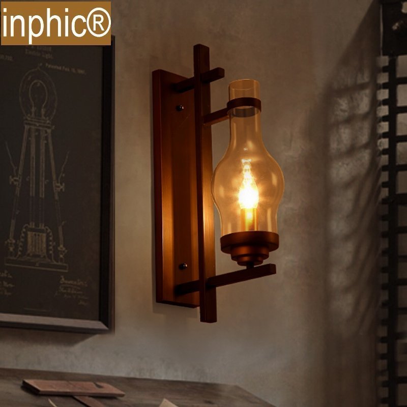 INPHIC-美式鄉村壁燈工業風格LOFT臥室床頭復古鐵藝玻璃壁燈