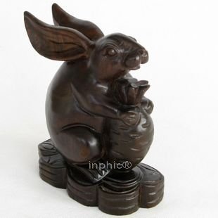 INPHIC-開運 木雕家居風水擺飾紅木工藝品 生肖蘿蔔兔子
