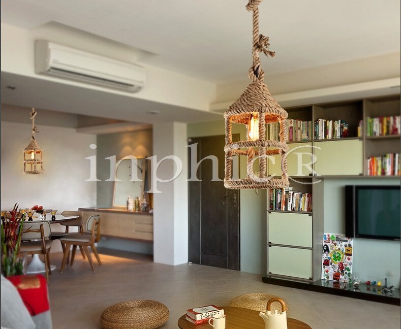 INPHIC-北歐田園麻繩吊燈loft設計師的燈鐵藝復古酒吧咖啡廳客廳吊燈 單頭