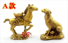 INPHIC-開運 開光菩提靈獒寶駒金葉擺件屬虎吉祥物寶葫蘆隨身金卡擺件財旺馬騰(一對)