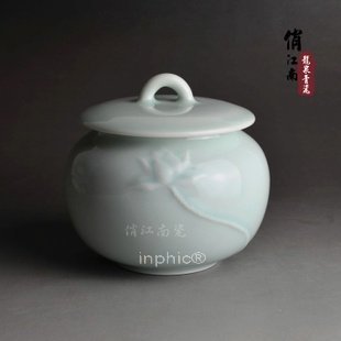 INPHIC-茶具 茶葉罐 陶瓷 粉青蓮花大款 綠茶花茶普洱茶 密封零食罐