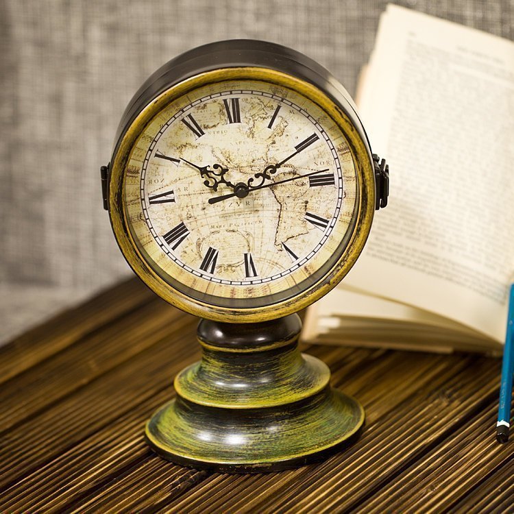 INPHIC-歐式復古金典古銅色 雙面座鐘鐵藝座鐘裝飾臺鐘