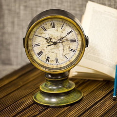 INPHIC-歐式復古金典古銅色 雙面座鐘鐵藝座鐘裝飾臺鐘