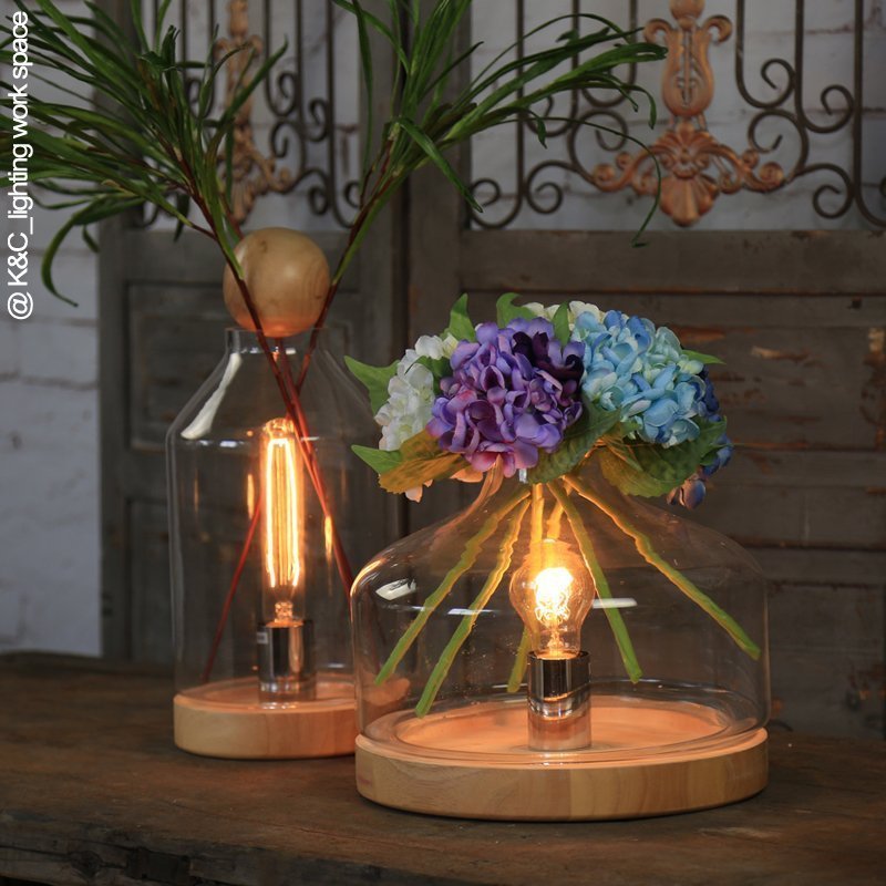 INPHIC-愛迪生燈泡原木床頭玻璃檯燈  咖啡廳 酒吧吧臺花瓶裝飾檯燈