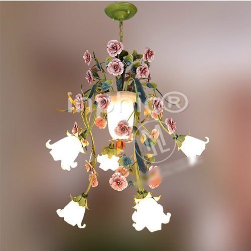 INPHIC-田園風格花草吊燈鐵藝複式客廳燈樓梯