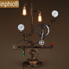 INPHIC-鐵藝loft檯燈復古餐廳酒吧水管創意車軸鏈裝飾燈設計工作室檯燈