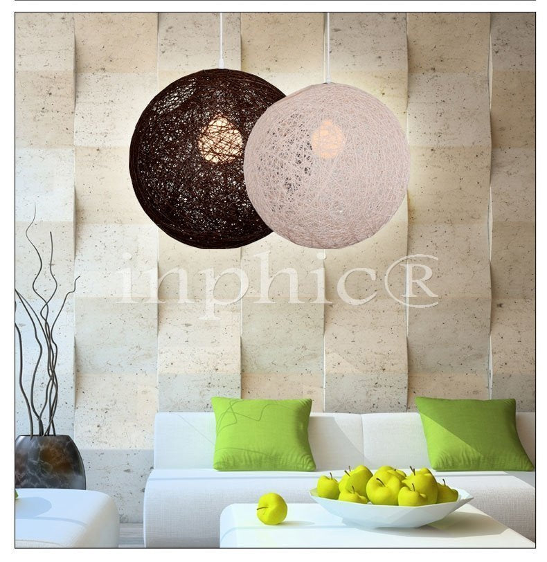 INPHIC-loft美式鄉村餐廳吧臺咖啡廳臥室現代簡約毛線藤藝圓形麻球吊燈 直徑55cm