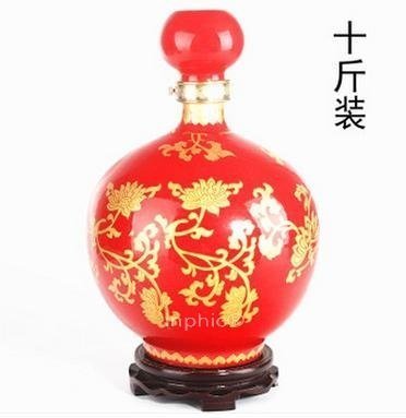 INPHIC-景德鎮十斤裝陶瓷酒瓶 10斤裝酒壇子 空酒具 大頭圓球 紅色金蓮子