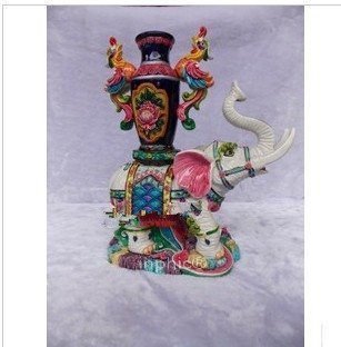 INPHIC-宗教 臺灣交趾陶鳳凰瓶象多彩陶吉象平安吉象（祥）富貴運財風水擺件佳品
