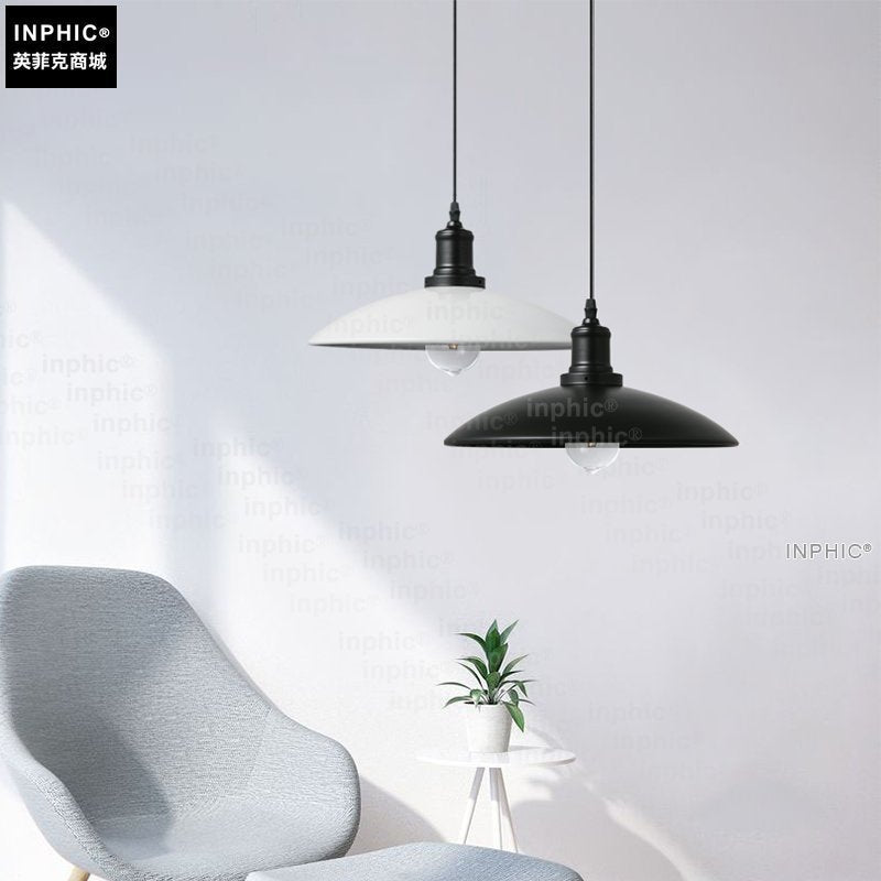 INPHIC-loft 咖啡廳  倉庫小黑裙吊燈白色復古美式餐廳單頭鍋蓋燈