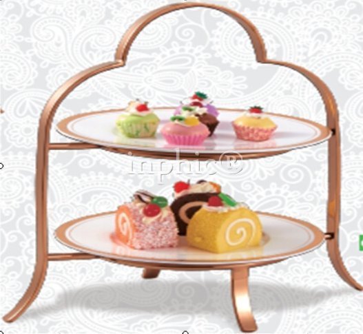 INPHIC-梅花圓鋼雙層點心蛋糕水果擺台架玫瑰金黑金酒店餐飲自助餐用品