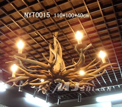 INPHIC-東南亞風格客廳臥室書房床頭燈飾 泰國進口實木 6只燈鹿角吊燈