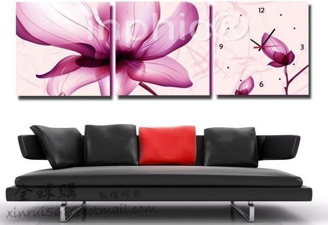 INPHIC-裝飾畫無框畫 客廳掛鐘三聯套客廳書房掛畫時尚靜音鐘 石藝靜