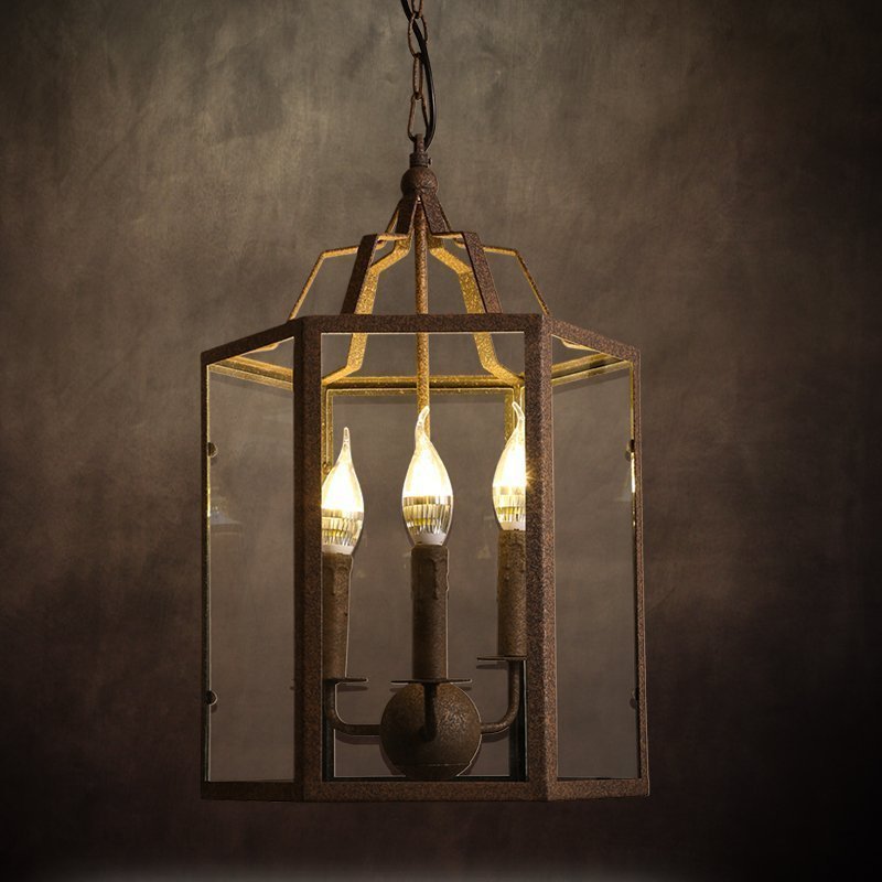 INPHIC-美式鄉村復古做舊鐵藝六邊形蠟燭吊燈loft 咖啡廳 酒吧吧臺工業吊燈