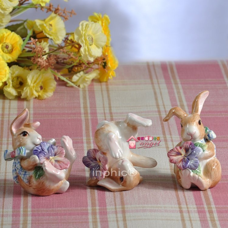 INPHIC-歐式鄉村春天花兔子陶瓷擺飾家居飾品生日三件套