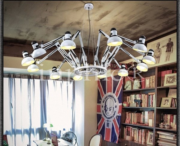 INPHIC-現代簡約客廳餐廳燈鐵藝辦公室吊燈美式藝術伸縮蜘蛛吊燈 6頭白+帶遙控