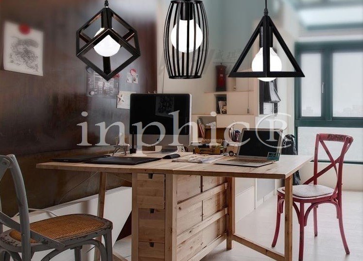 INPHIC-北歐復古吧臺loft三頭臥室餐廳燈簡約鐵藝混搭風工業吊燈 單頭正方體