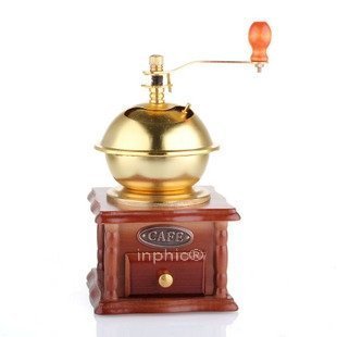 INPHIC-原木手搖磨豆機 原木底座銅制密封豆倉陶瓷磨芯