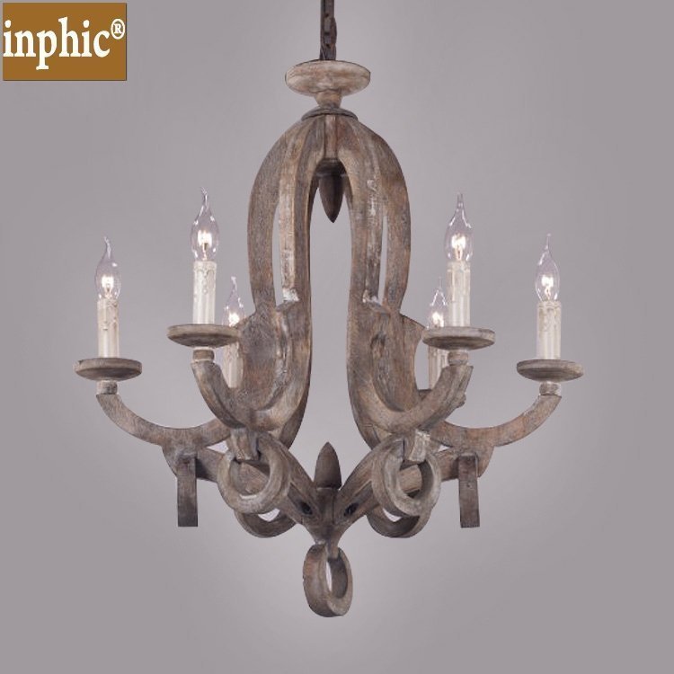 INPHIC-個性簡約復古吧臺餐廳客廳臥室吊燈美式鄉村工業風橡木桶吊燈 木雕藝術6頭