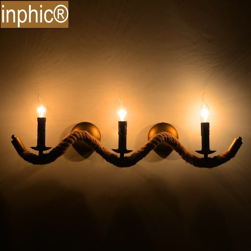 INPHIC-美式藝術壁燈復古客廳酒吧工程鐵藝個性創意麻繩壁燈