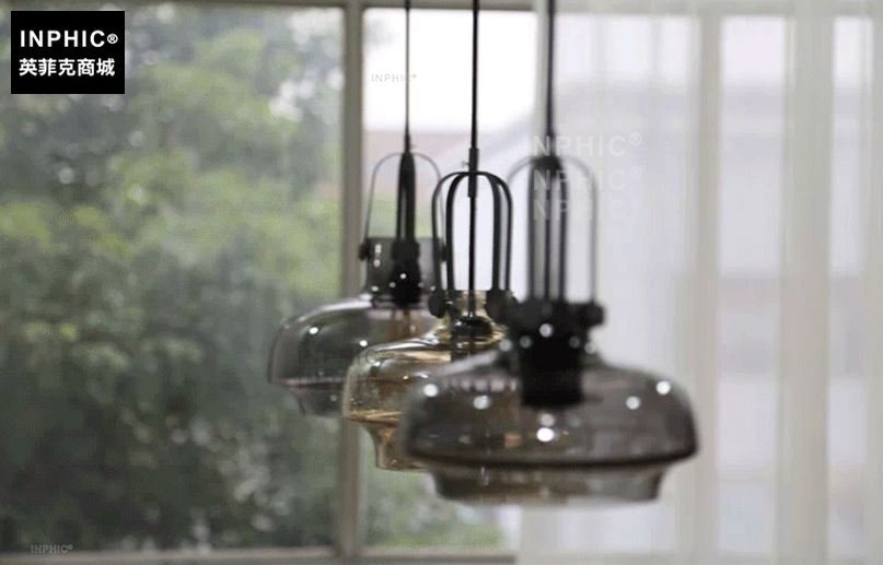 INPHIC-Loft特色工業復古餐廳玻璃吊燈 美式鄉村咖啡廳吧臺餐廳吊燈單頭酒吧 中型