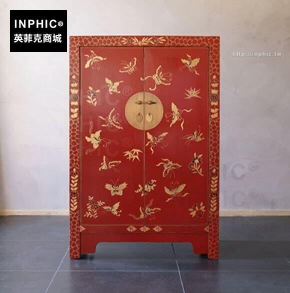 INPHIC-裝飾櫃鞋櫃玄關蝴蝶儲物櫃多功能中式實木大容量-紅色標準款兩層隔板