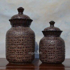 INPHIC-歐式復古陶瓷儲物罐帶蓋 裝飾罐套裝擺飾 軟裝飾品