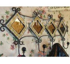 INPHIC-仿舊巴洛克風格馬賽克鐵質4連掛鉤歐美日韓田園家飾複古掛飾