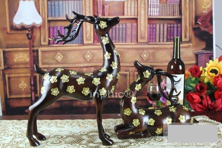 INPHIC-小款雙鹿工藝品 仿紅木樹 家居、酒店吉祥擺設 高檔一組