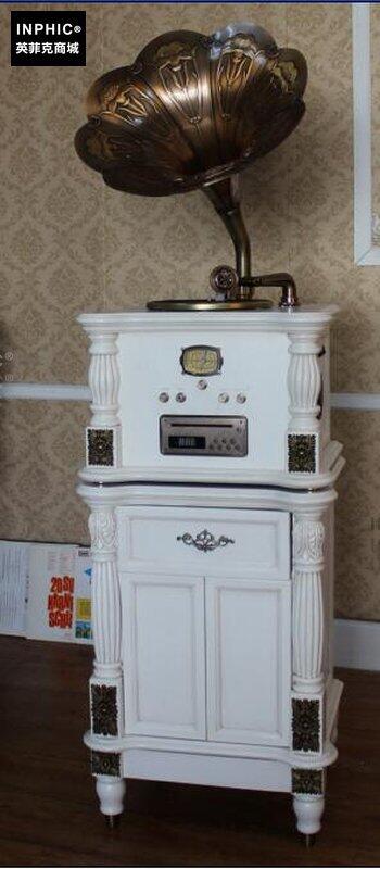 INPHIC-歐式復古大喇叭留聲機復古黑膠CD電唱機唱片機-復古白色