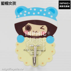 INPHIC-強力黏膠掛鉤魔力貼吸壁掛衣鉤廚房門後掛鉤無痕掛鉤牆壁黏鉤釘鉤-兩入-藍帽女孩