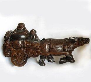 INPHIC-越南紅木工藝品木雕刻擺飾 彌勒佛像 牛拉佛 家居擺設