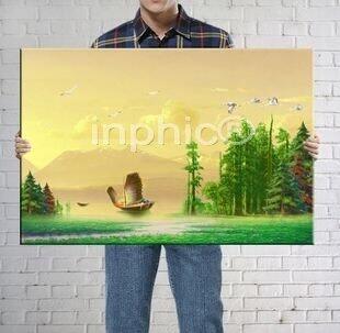 INPHIC-一帆風順 客廳現代無框掛裝飾畫油畫山水畫風景畫國畫