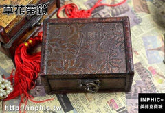 INPHIC-仿古帶鎖小木盒子歐式復古盒桌面雜物收納盒拍攝道具擺設裝飾-草花帶鎖