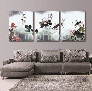 INPHIC-國畫水墨荷花 客廳裝飾畫書房辦公室壁畫三聯無板框畫掛畫中國風