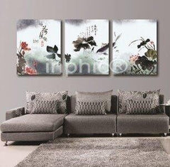 INPHIC-國畫水墨荷花 客廳裝飾畫書房辦公室壁畫三聯無板框畫掛畫中國風