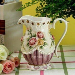 INPHIC-歐式維多利亞玫瑰花 手繪陶瓷 花瓶花器 臺面花瓶 水罐