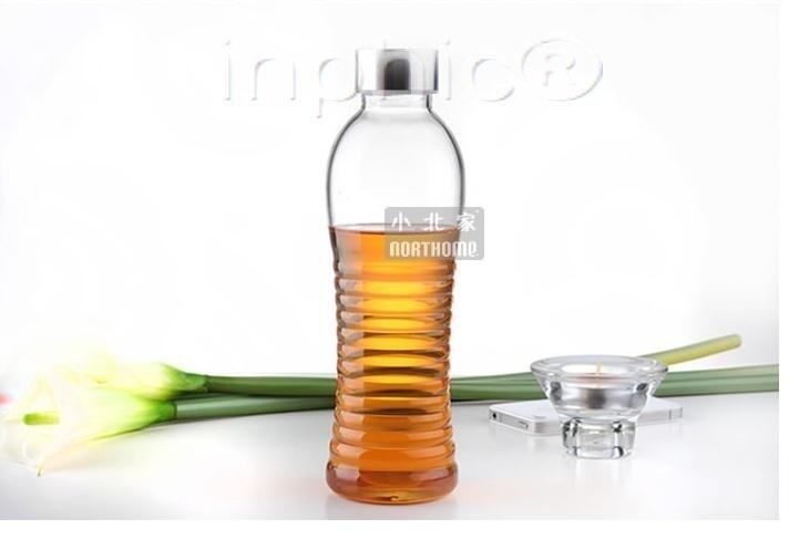 INPHIC-螺紋車載玻璃杯 不鏽鋼蓋子 單層耐熱玻璃瓶 附布套